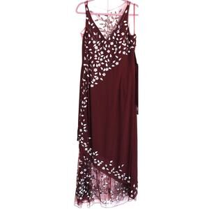 Y2K Aspeed Burgundy Maroon Dress w/ SCARF Embroidered Flowers Beaded Sheer 2X